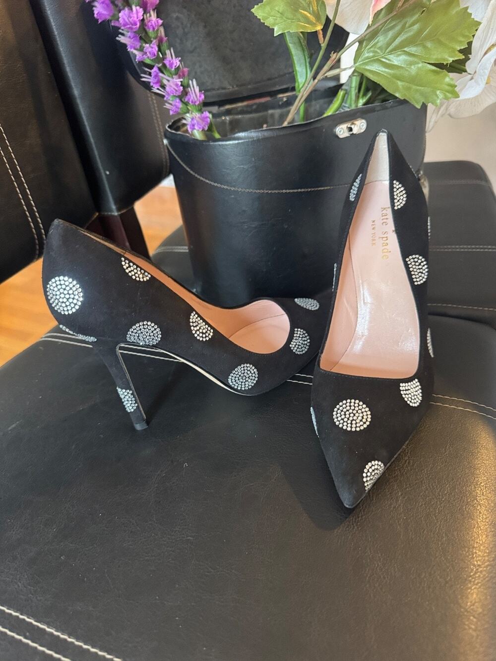 NEW kate spade suede rhinestone polka pump 6 (700